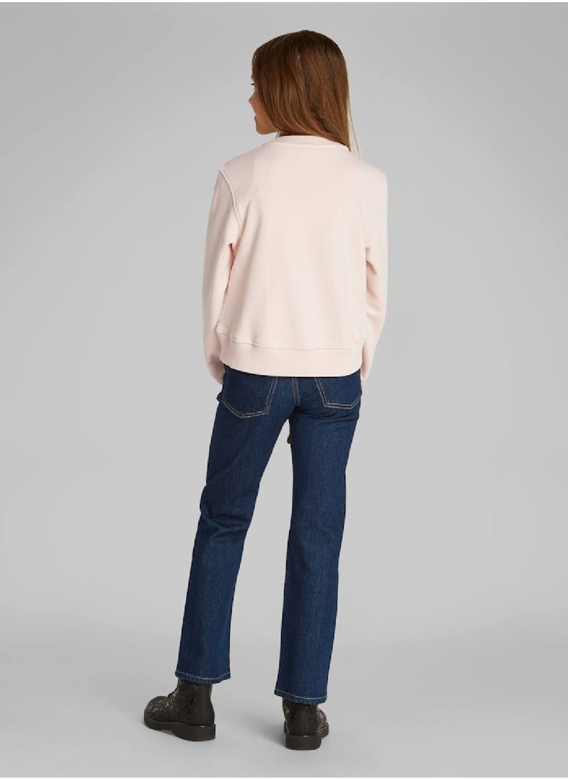 Calvin Klein Jeans Girls' Crew Neck Sweatshirt - Cotton, Pink  - Image 3