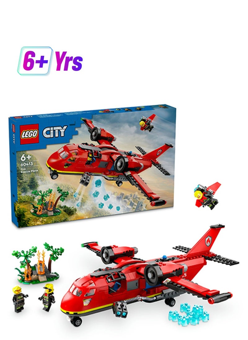 LEGO 60413 City Fire Rescue Plane Toy For Kids And Fans Of Firefighter Toys, Fun Birthday Gift Idea For Boys And Girls Aged 6 Plus Who Love Imaginative Play, Includes 3 Minifigures (478 Pieces)  - Image 1