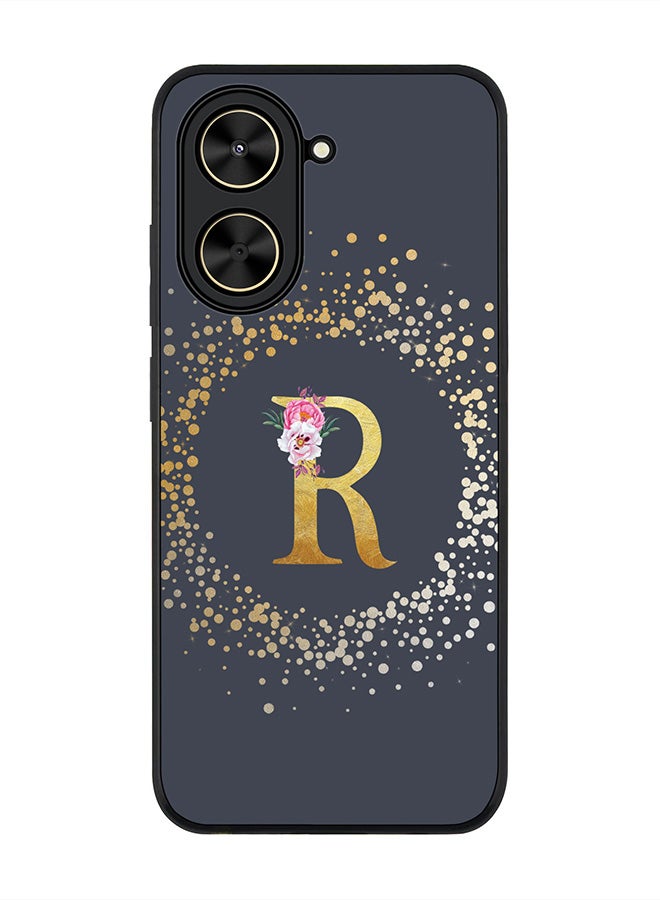 Stylizedd For Xiaomi Poco C71 / Redmi A5 4G Case,Slim fit Camera Protection, Shockproof Thin Phone cover  - Custom Monogram Floral - R  (Grey )
