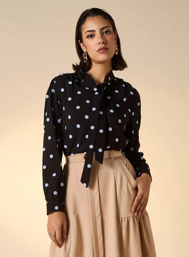 2Xtremz 2Xtremz All-Over Polka Dot Print Top with Pussybow Neck