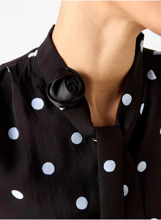 2Xtremz 2Xtremz All-Over Polka Dot Print Top with Pussybow Neck