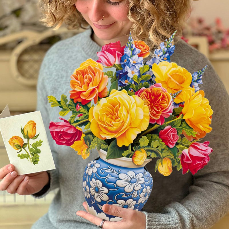 Freshcut Paper Pop Up Cards, Paper Flower Bouquet 3D Popup Greeting Cards with Note Card & Envelope, Birthday Card, Anniversary, Get Well Gifts for Women, 12" Sorbet Roses - Image 4
