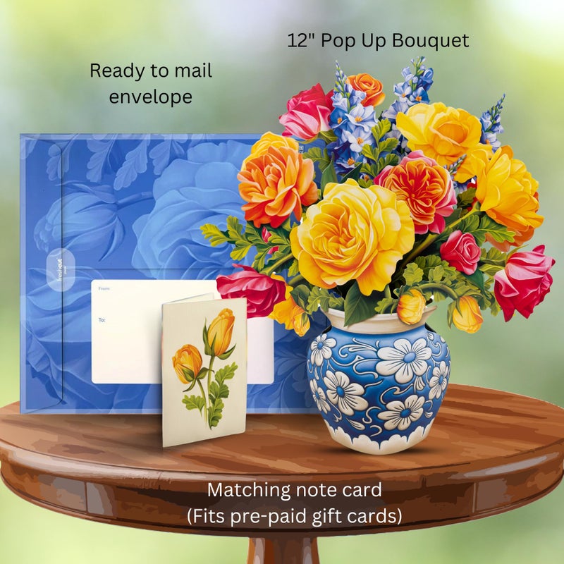 Freshcut Paper Pop Up Cards, Paper Flower Bouquet 3D Popup Greeting Cards with Note Card & Envelope, Birthday Card, Anniversary, Get Well Gifts for Women, 12" Sorbet Roses - Image 3