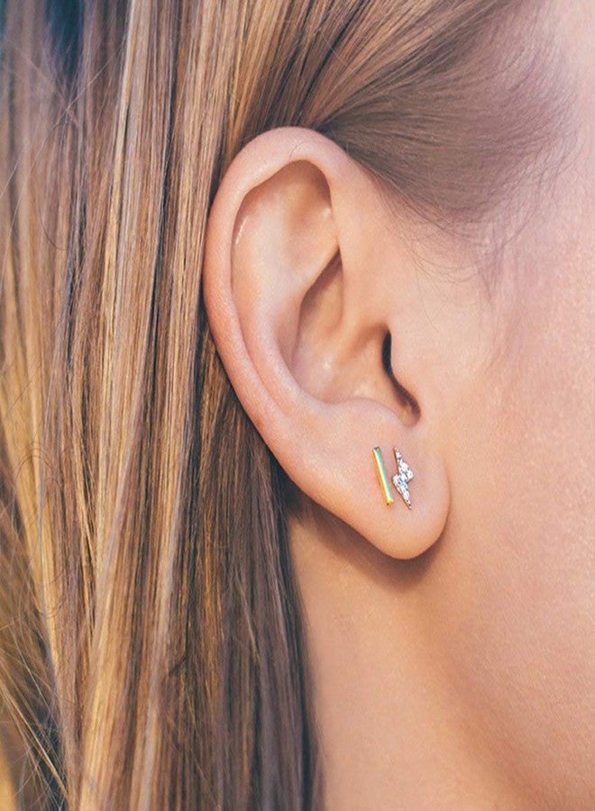 PAVOI 18K Gold Plated 925 Sterling Silver Celestial Lightning Bolt, Moon and Star Earrings | Dainty Earrings for Women (Lightning, Vermeil - Yellow) - Image 4