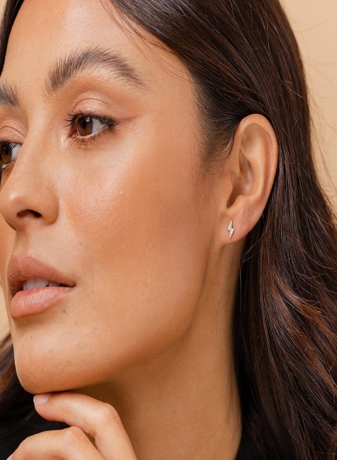 PAVOI 18K Gold Plated 925 Sterling Silver Celestial Lightning Bolt, Moon and Star Earrings | Dainty Earrings for Women (Lightning, Vermeil - Yellow) - Image 2