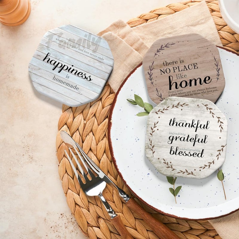 UMIRRO Rustic Farmhouse Coasters for Coffee Table Decor  Ceramic Coaster Set with Holder for Wooden Table  Cute Cup Coasters for Drinks Absorbent  Housewarming Gifts for New House/Home  4""  6 Pack - Image 2