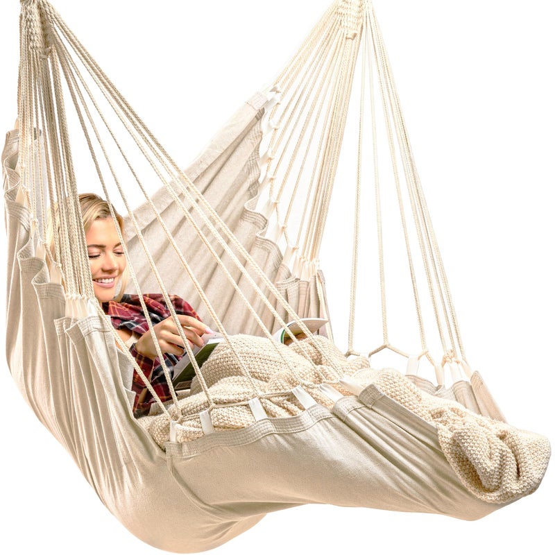 EXTIRIO Indoor Hanging Chair for Bedroom, Patio, Porch or Room - Hammock Swing Chair - Outdoor & Indoor Swing for Adults - Quick & Easy Setup with Hardware Kit â€“ Spacious Full Body Support â€“ Holds 440 Lbs - Image 1