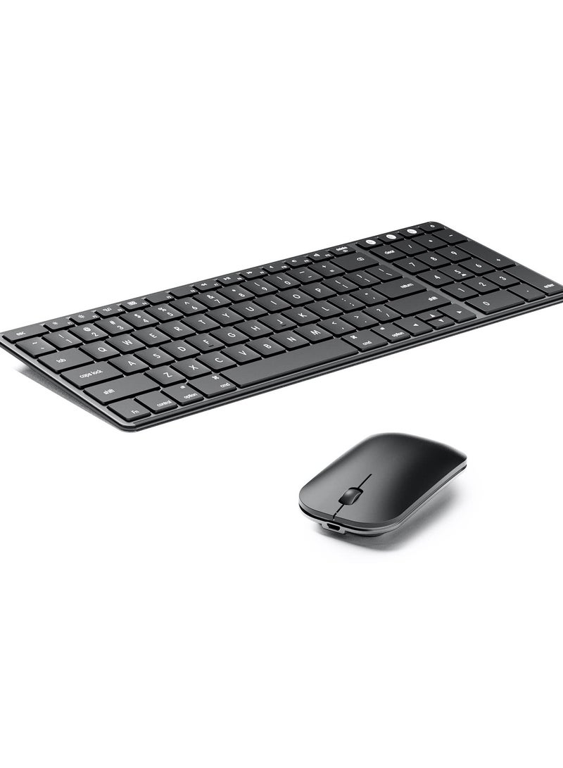 erorex Wireless Bluetooth Keyboard and Mouse Compatible for Mac, Stainless Steel Multi-Device Keyboard and Mouse Rechargeable with Number Pad, Compatible for Mac, iPad, iOS, Buetooth Keyboard - Image 1