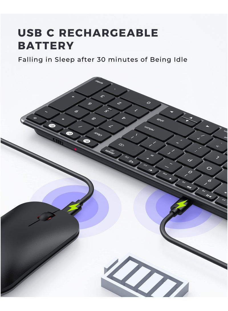 erorex Wireless Bluetooth Keyboard and Mouse Compatible for Mac, Stainless Steel Multi-Device Keyboard and Mouse Rechargeable with Number Pad, Compatible for Mac, iPad, iOS, Buetooth Keyboard - Image 3