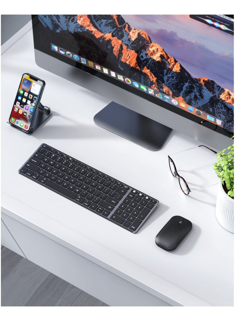 erorex Wireless Bluetooth Keyboard and Mouse Compatible for Mac, Stainless Steel Multi-Device Keyboard and Mouse Rechargeable with Number Pad, Compatible for Mac, iPad, iOS, Buetooth Keyboard - Image 5