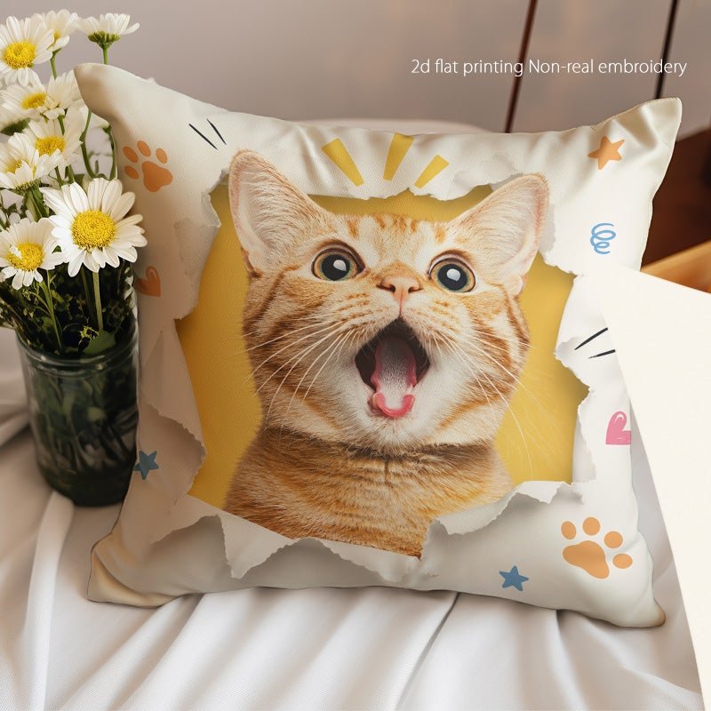 Cute Cat Print Throw Pillow Cover Decorative Soft Cushion Case for Sofa Bed Living Room - Image 2