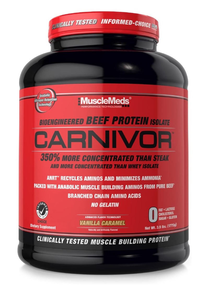 MUSCLEMEDS Carnivor Beef Protein Isolate 3.9 lbs Vanilla Caramel Flavor 56 Serving  - Image 1