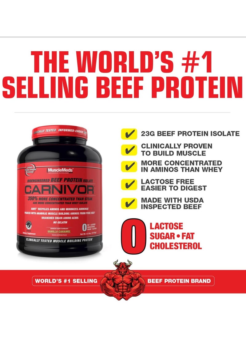 MUSCLEMEDS Carnivor Beef Protein Isolate 3.9 lbs Vanilla Caramel Flavor 56 Serving  - Image 2