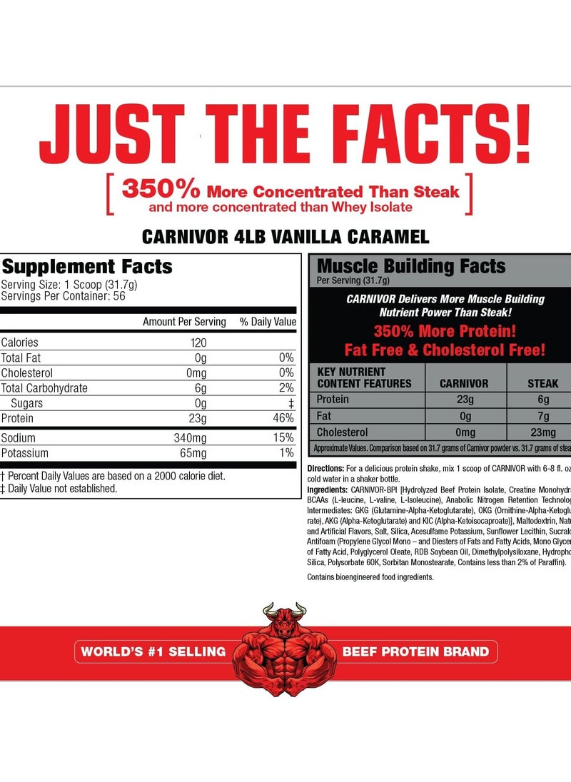 MUSCLEMEDS Carnivor Beef Protein Isolate 3.9 lbs Vanilla Caramel Flavor 56 Serving  - Image 5