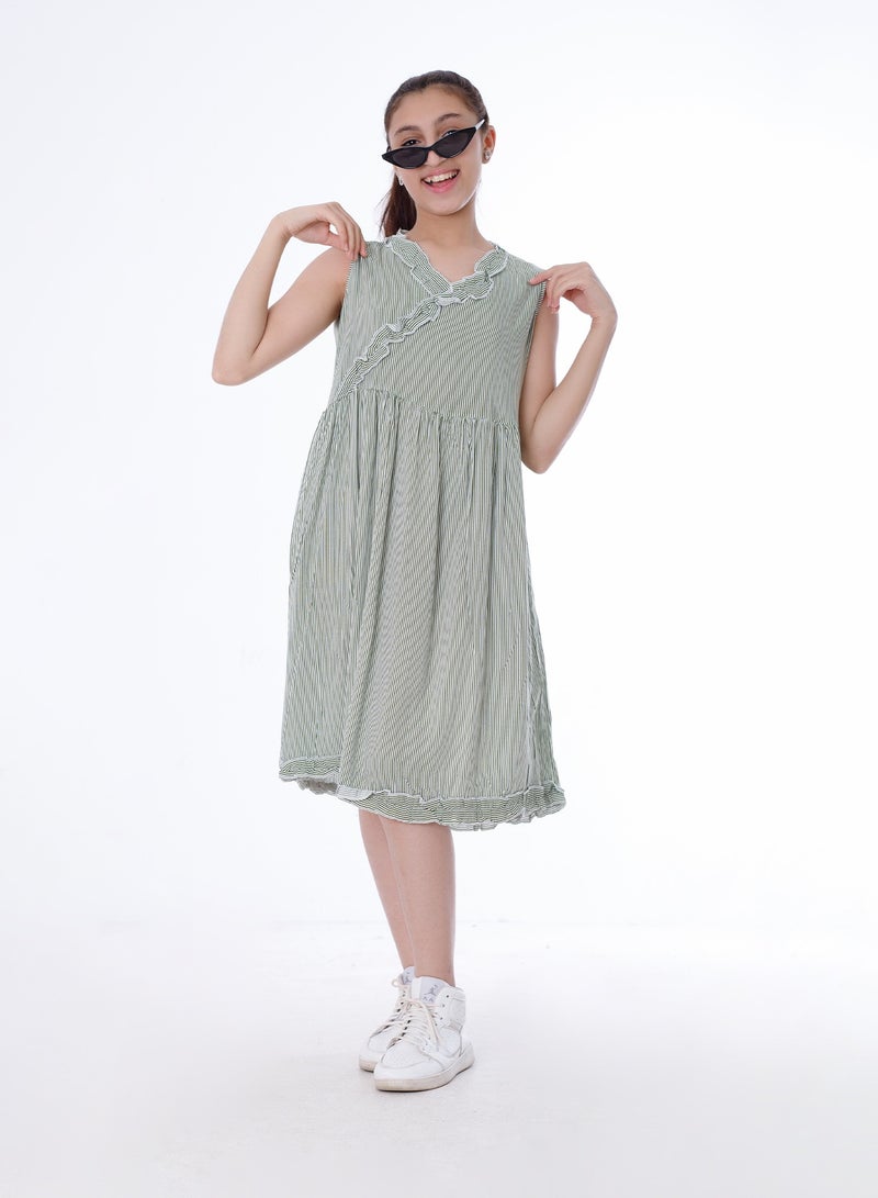 بيبو_فستان كت وسط استيك_أخضر - Image 1