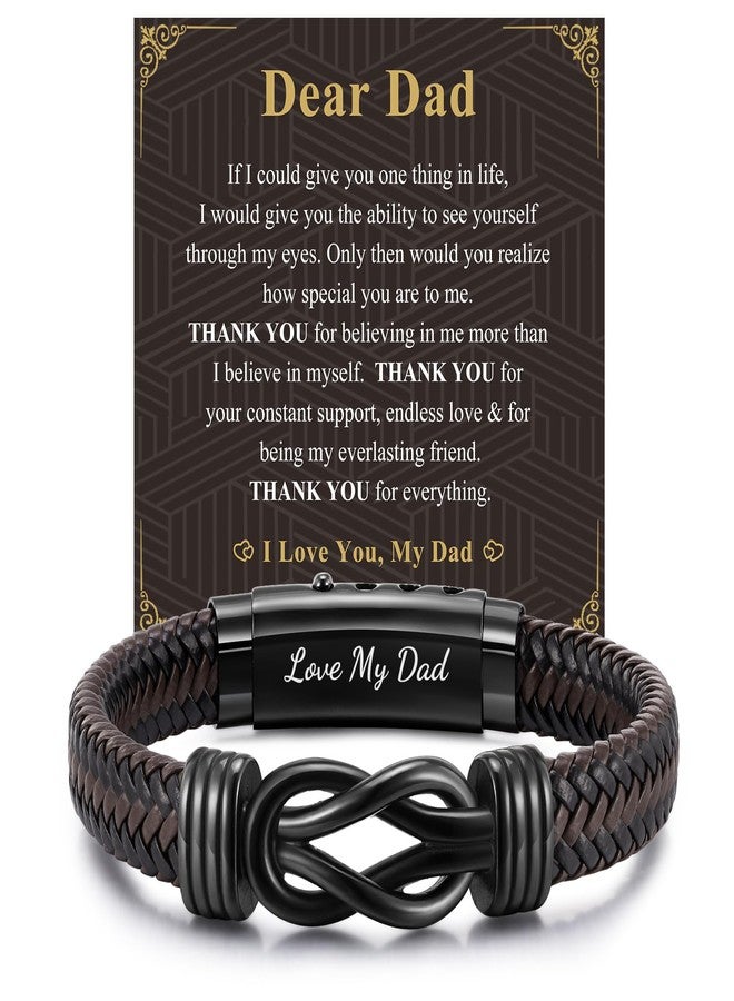 MEALGUET Mens Leather Bracelet Dad Gifts - Brown Braided Leather Infinity Knot Bracelets Engraved Love My Dad for Men, Daddy Papa Jewelry Gifts from Daughter Son for Father's Day Birthday - Image 1
