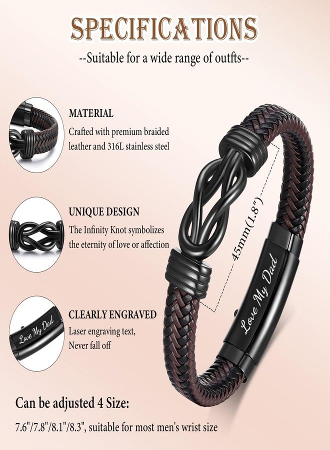 MEALGUET Mens Leather Bracelet Dad Gifts - Brown Braided Leather Infinity Knot Bracelets Engraved Love My Dad for Men, Daddy Papa Jewelry Gifts from Daughter Son for Father's Day Birthday - Image 5
