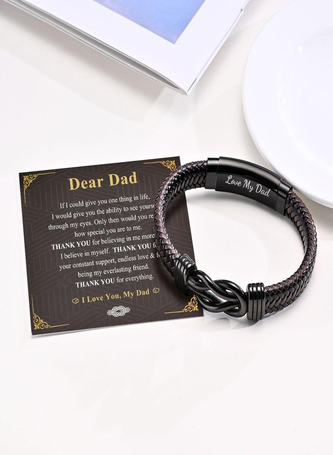 MEALGUET Mens Leather Bracelet Dad Gifts - Brown Braided Leather Infinity Knot Bracelets Engraved Love My Dad for Men, Daddy Papa Jewelry Gifts from Daughter Son for Father's Day Birthday - Image 3