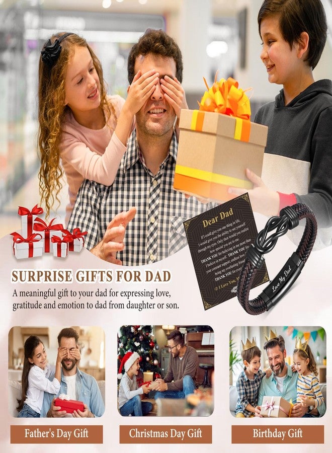 MEALGUET Mens Leather Bracelet Dad Gifts - Brown Braided Leather Infinity Knot Bracelets Engraved Love My Dad for Men, Daddy Papa Jewelry Gifts from Daughter Son for Father's Day Birthday - Image 2
