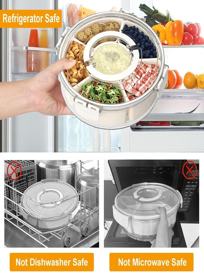 JOYNAVIOR Divided Serving Tray with Lid and Handle, 360° Rotating Snackle Box Container, Stackable Storage Box for Fruit Candy Veggie Spice, Portable Organizer for Kitchen Party Travel Picnic, 10.63x2.95 Inch - Image 4