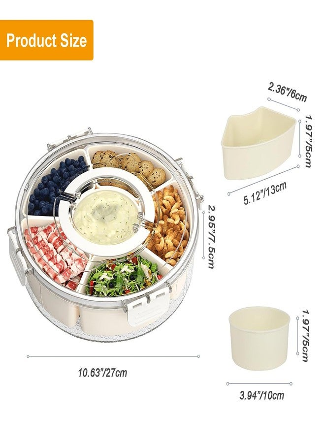 JOYNAVIOR Divided Serving Tray with Lid and Handle, 360° Rotating Snackle Box Container, Stackable Storage Box for Fruit Candy Veggie Spice, Portable Organizer for Kitchen Party Travel Picnic, 10.63x2.95 Inch - Image 2