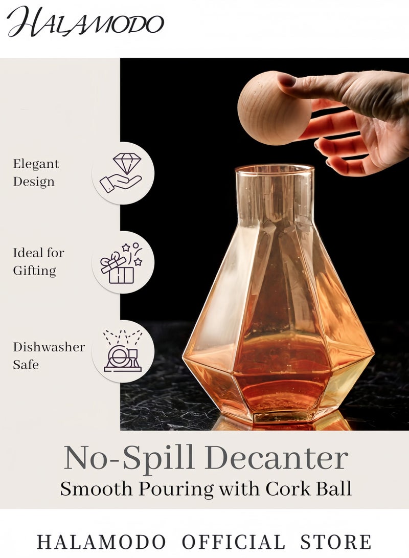 Halamodo Iridescent Hexagonal Faceted Glass Water Carafe with Natural Wooden Sealing Lid Stylish Leakproof Pitcher for Cold Drinks Juice Infused Water & Modern Home Decor - Image 4