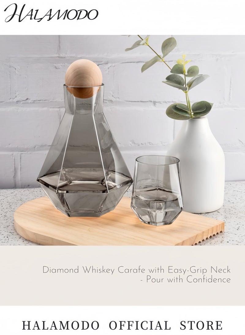Halamodo Iridescent Hexagonal Faceted Glass Water Carafe with Natural Wooden Sealing Lid Stylish Leakproof Pitcher for Cold Drinks Juice Infused Water & Modern Home Decor - Image 3
