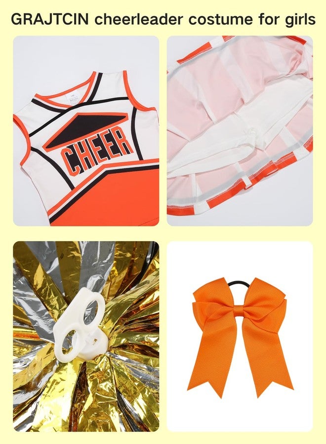 GRAJTCIN Cheerleader Outfit for Girls Cheer Uniform Cheerleading Costume Halloween Christmas Dress for 4-5 Years (120, Orange) - Image 5