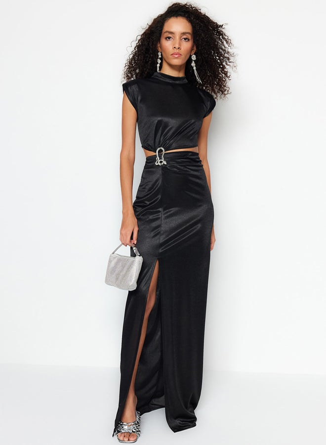 trendyol Black Knitted Long Elegant Evening Dress  - Image 1