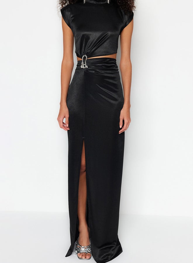 trendyol Black Knitted Long Elegant Evening Dress  - Image 4