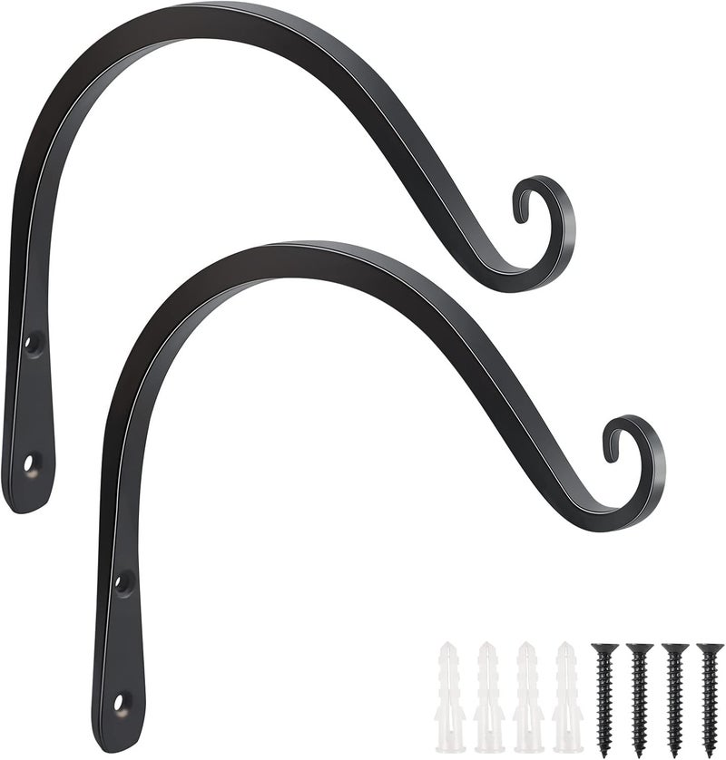 FEED GARDEN Plant Hangers Outdoor (2 Pack 8 Inch Black), Decorative Hanging Plant Bracket for Hanging Bird Feeders, Wind Chimes, Flower Baskets - Image 1