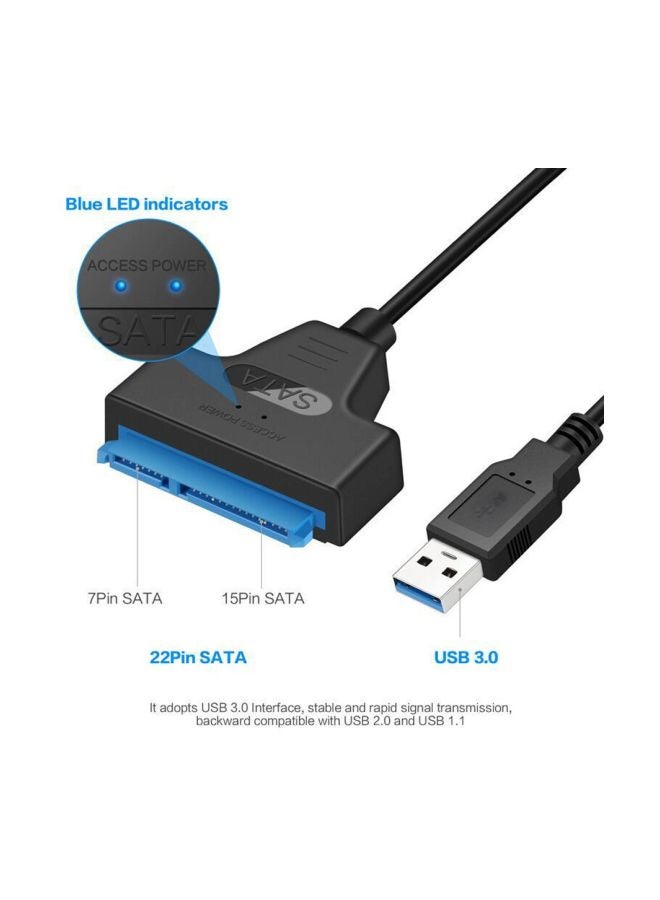 USB 3.0 To SATA III Hard Drive Adapter Cable Black/Blue/Silver - Image 2