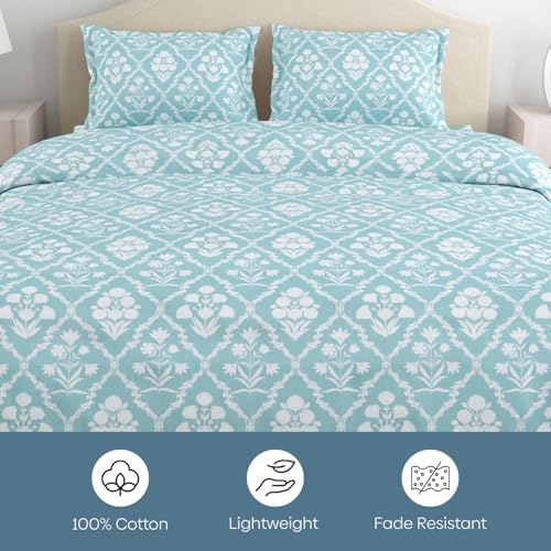 haus & kinder Bedsheet King Size Cotton Floral 186 TC, 108 * 108 Inches Bedsheets for Double Bed King Size with 2 Pillow Covers - Heritage Hues, Blue - Image 5