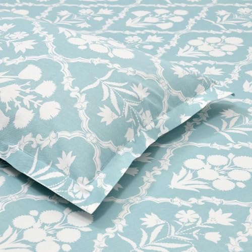 haus & kinder Bedsheet King Size Cotton Floral 186 TC, 108 * 108 Inches Bedsheets for Double Bed King Size with 2 Pillow Covers - Heritage Hues, Blue - Image 3
