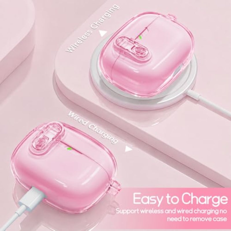 Clear Case for JBL Vibe Beam 2 2025 / JBL Vibe Beam (2023) with Safety Lock, TPU Transparent Protective Cover with Cleaner Kit and Bling Keychain for JBL Vibe 200TWS (2022) for Women Girls- Pink - Image 4