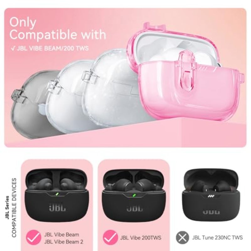 Clear Case for JBL Vibe Beam 2 2025 / JBL Vibe Beam (2023) with Safety Lock, TPU Transparent Protective Cover with Cleaner Kit and Bling Keychain for JBL Vibe 200TWS (2022) for Women Girls- Pink - Image 3