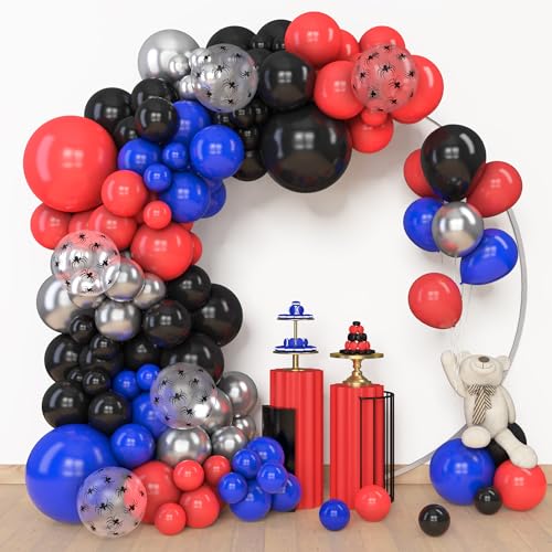 Amandir 153pcs Black Red Blue Balloon Arch Garland Kit Different Sizes 18 12 10 5 inch Red Blue Sliver Spider Balloons for Boys Spider Theme Birthday Party Decorations - Image 5