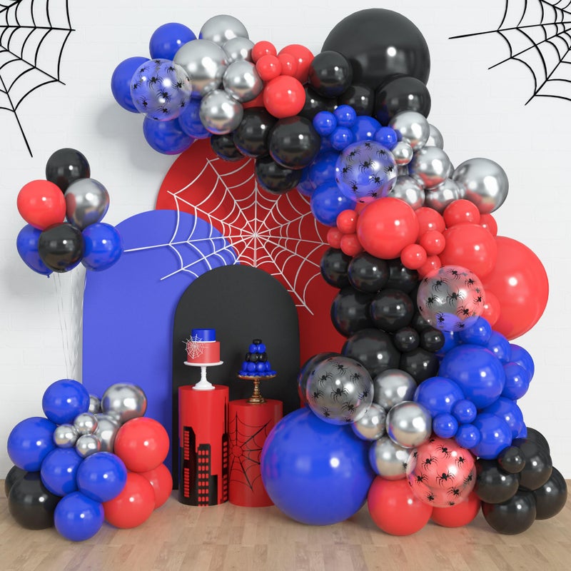 Amandir 153pcs Black Red Blue Balloon Arch Garland Kit Different Sizes 18 12 10 5 inch Red Blue Sliver Spider Balloons for Boys Spider Theme Birthday Party Decorations - Image 3