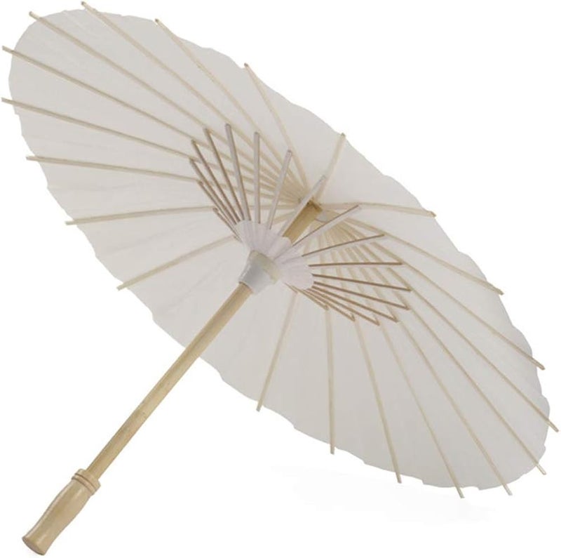 woobles Vintage Decor 2pcs White Paper Parasol Umbrella Chinese Japanese Paper Umbrella (Diameter 40cm, Randoim Umbrella Handle Style) Wedding Decor - Image 2