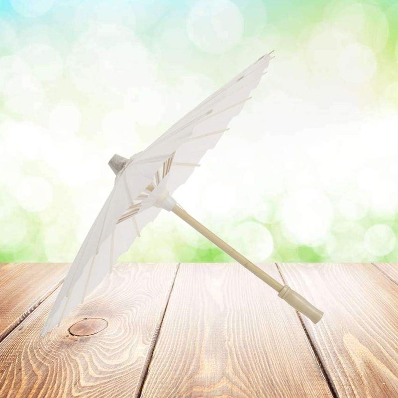 woobles Vintage Decor 2pcs White Paper Parasol Umbrella Chinese Japanese Paper Umbrella (Diameter 40cm, Randoim Umbrella Handle Style) Wedding Decor - Image 3