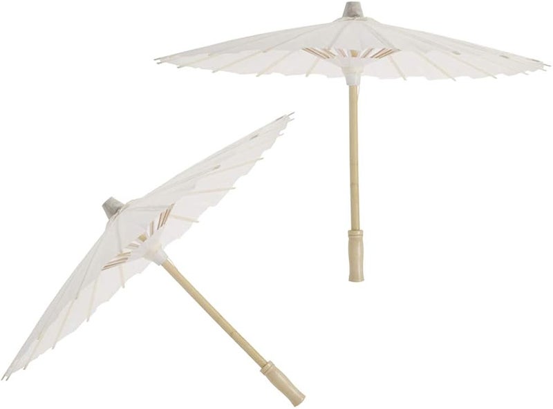 woobles Vintage Decor 2pcs White Paper Parasol Umbrella Chinese Japanese Paper Umbrella (Diameter 40cm, Randoim Umbrella Handle Style) Wedding Decor - Image 1