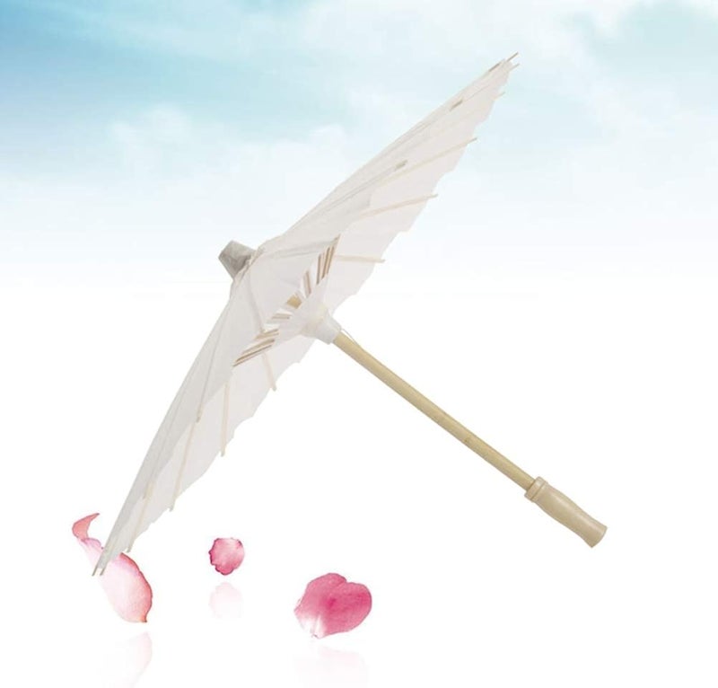 woobles Vintage Decor 2pcs White Paper Parasol Umbrella Chinese Japanese Paper Umbrella (Diameter 40cm, Randoim Umbrella Handle Style) Wedding Decor - Image 5