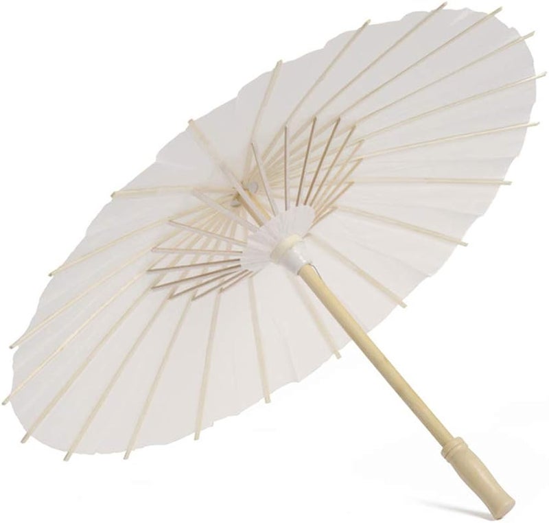 woobles Vintage Decor 2pcs White Paper Parasol Umbrella Chinese Japanese Paper Umbrella (Diameter 40cm, Randoim Umbrella Handle Style) Wedding Decor - Image 4