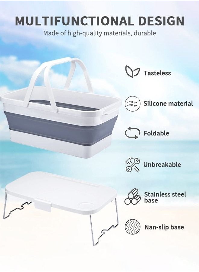 MIXDE - Picnic Basket with Lid，Collapsible Picnic Basket with Handles & Lid as Stand Up Table - Foldable， 3-in-1 Rectangle Bucket for Picnics, Camping, Travelling and Road Trips - Image 1