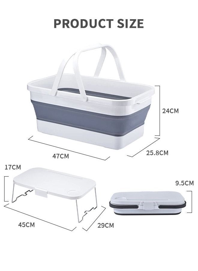 MIXDE - Picnic Basket with Lid，Collapsible Picnic Basket with Handles & Lid as Stand Up Table - Foldable， 3-in-1 Rectangle Bucket for Picnics, Camping, Travelling and Road Trips - Image 1