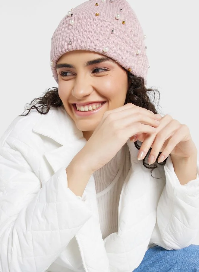 ELLA Embellished Pearl Winter Beanie