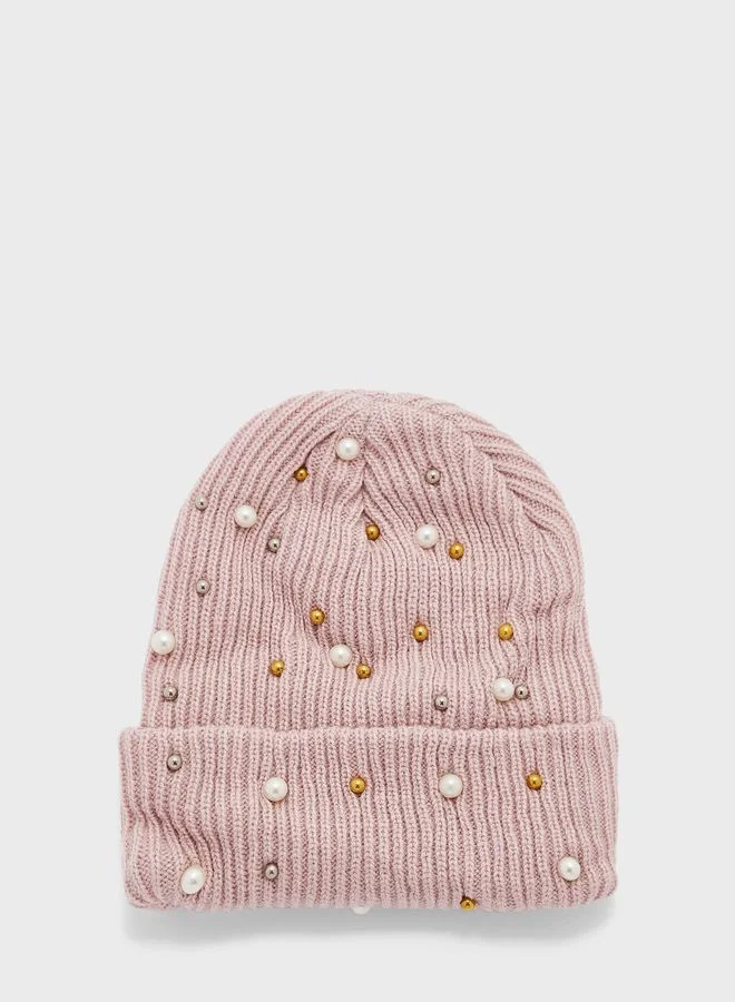 ELLA Embellished Pearl Winter Beanie