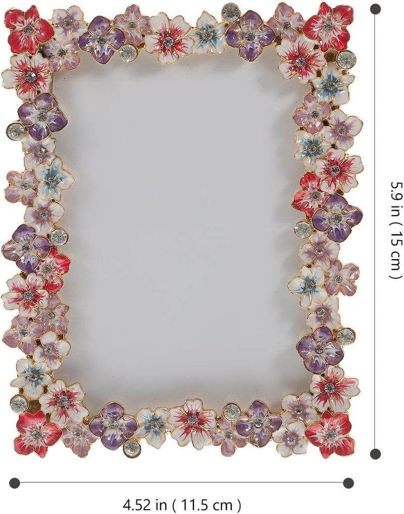Creative 5-inch Vintage Metal Flower Picture Frame, Decorative Desk Photo Holder with Random Insert, Floral Design Ornament for Home and Office Display - Image 2