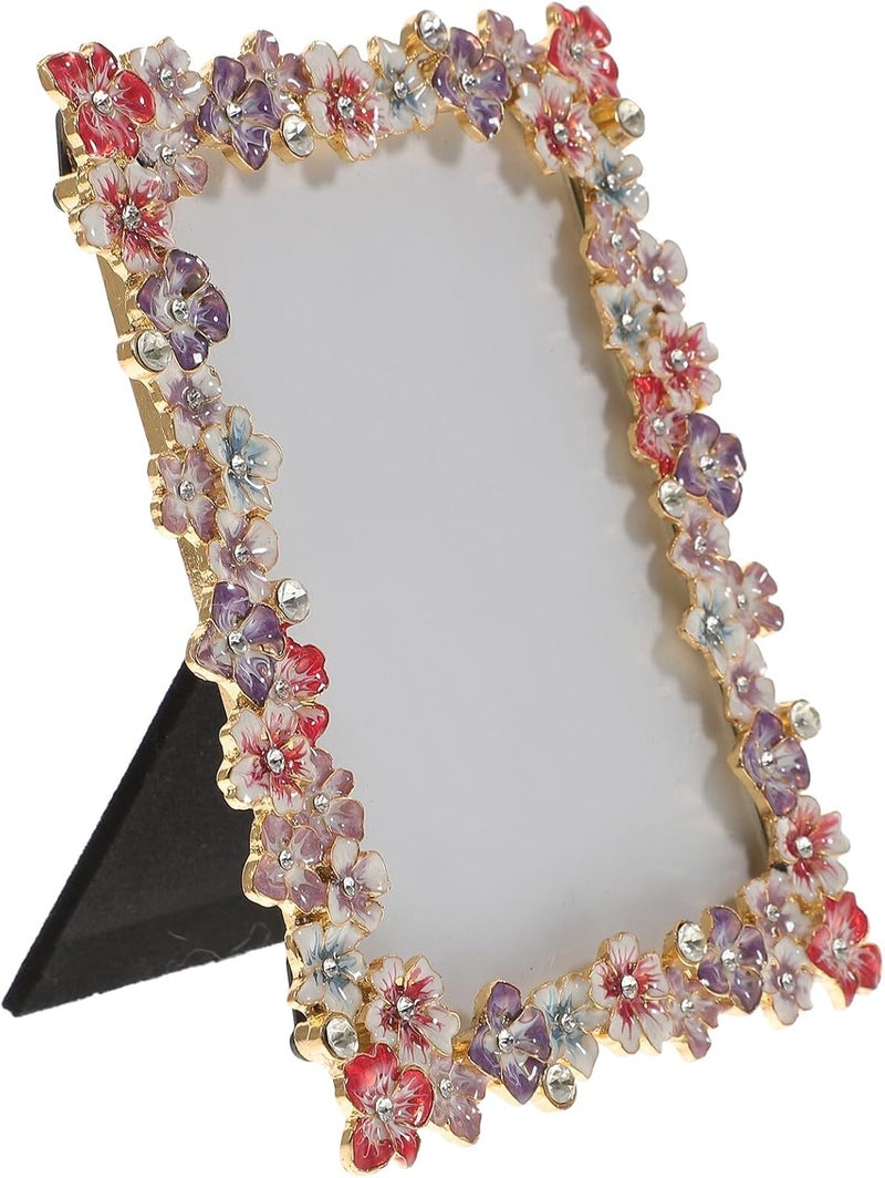 Creative 5-inch Vintage Metal Flower Picture Frame, Decorative Desk Photo Holder with Random Insert, Floral Design Ornament for Home and Office Display - Image 1