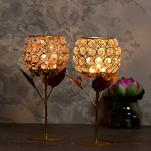 WebelKart New Premium Crystal Rose Brass Candle Holder for Decoration -Candle Stand for Diwali - Diwali Candle Holder (Model-1) - Image 2